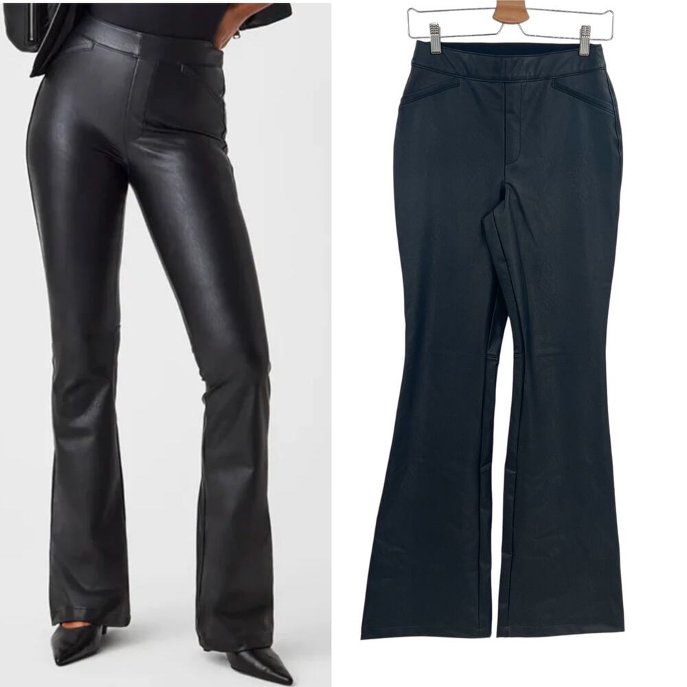 Spanx Leather - Like Flare Pants Pull-On Stretch Shaping Black Size Medium‎